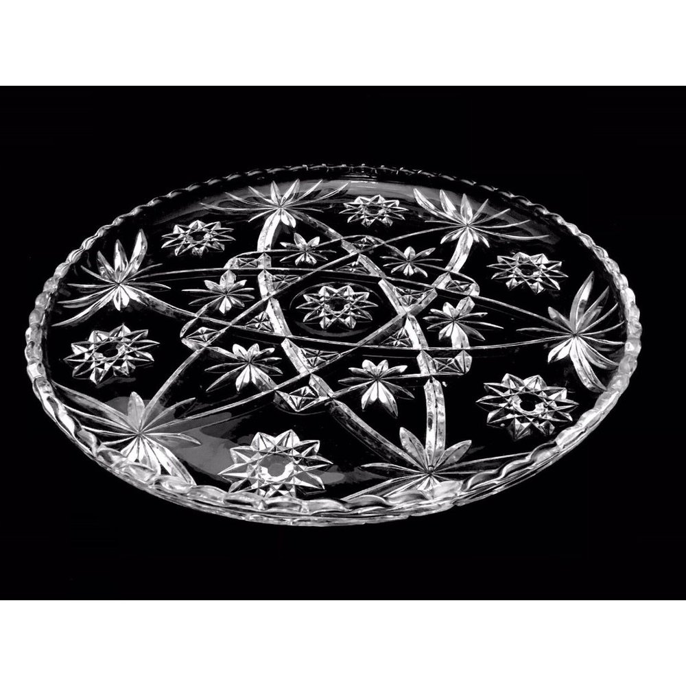 Vintage Crystal Glass Serving Platter Centerpiece Table Decor 13-1/2”